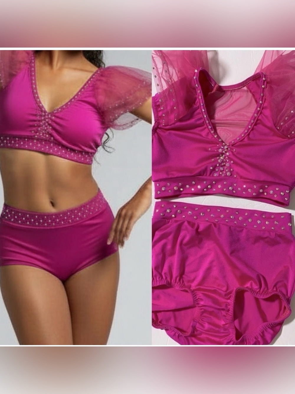 Kelle dance jazz acro solo duet costume 2 piece hot pink rhinestoned LC child